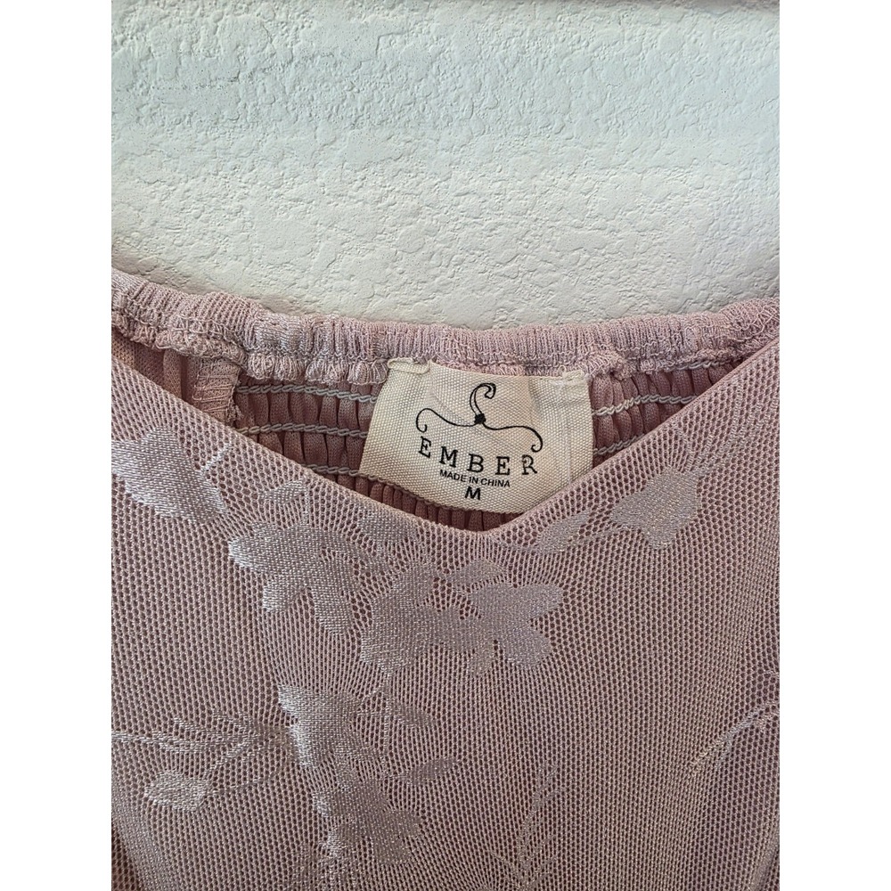 Ember Mauve Pink Boho Burnout Dress Sz M Lined Milkmaid Garden Fairy Coquette - Picture 3 of 8